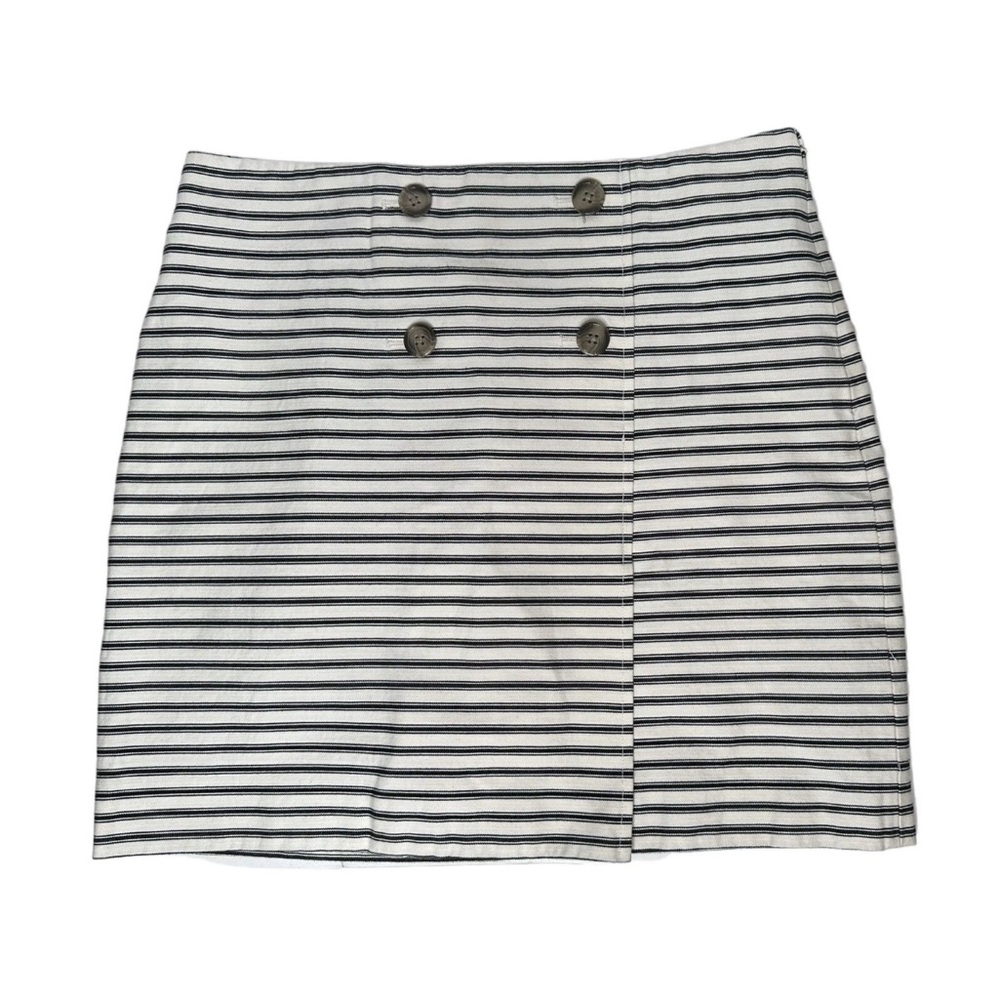 LOFT Navy and White Striped Button-Front Mini Skirt